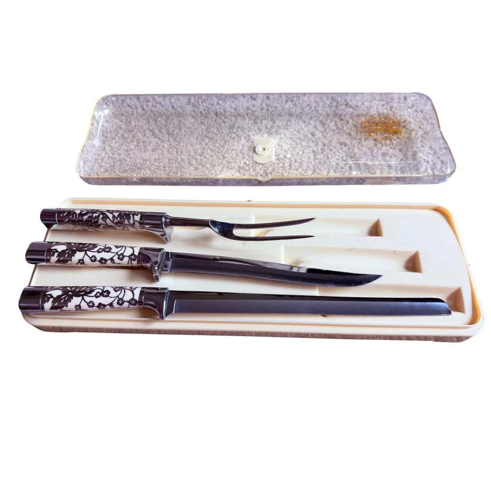 Carvel Hall by Briddell Fine Cutlery 3 Piece Carving Set Floral Filigree